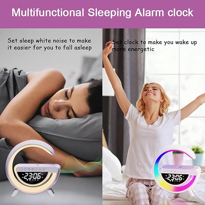 Table Lamp With Wireless Charging Alarm Clock for Bedroom Bedside Led Desk Lamp with 15W Wireless Charger, Atmosphere Lamp with Bluetooth Speaker - Image 6