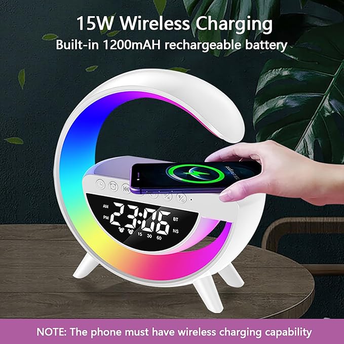 Table Lamp With Wireless Charging Alarm Clock for Bedroom Bedside Led Desk Lamp with 15W Wireless Charger, Atmosphere Lamp with Bluetooth Speaker - Image 7