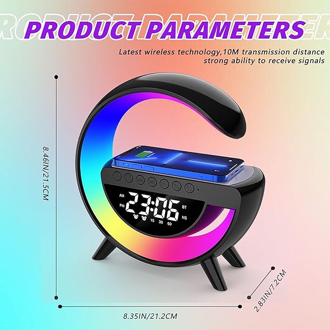 Table Lamp With Wireless Charging Alarm Clock for Bedroom Bedside Led Desk Lamp with 15W Wireless Charger, Atmosphere Lamp with Bluetooth Speaker - Image 2