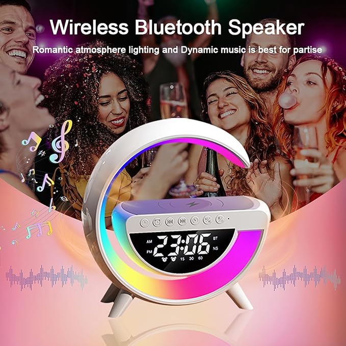 Table Lamp With Wireless Charging Alarm Clock for Bedroom Bedside Led Desk Lamp with 15W Wireless Charger, Atmosphere Lamp with Bluetooth Speaker - Image 5